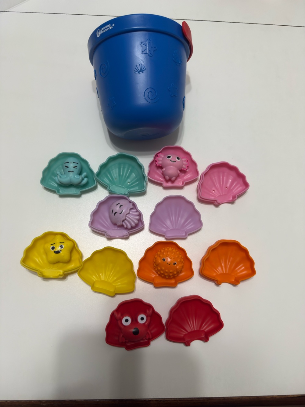 Sea Shell Match & Stack Playset - Blue Bucket with Multicolor Shells